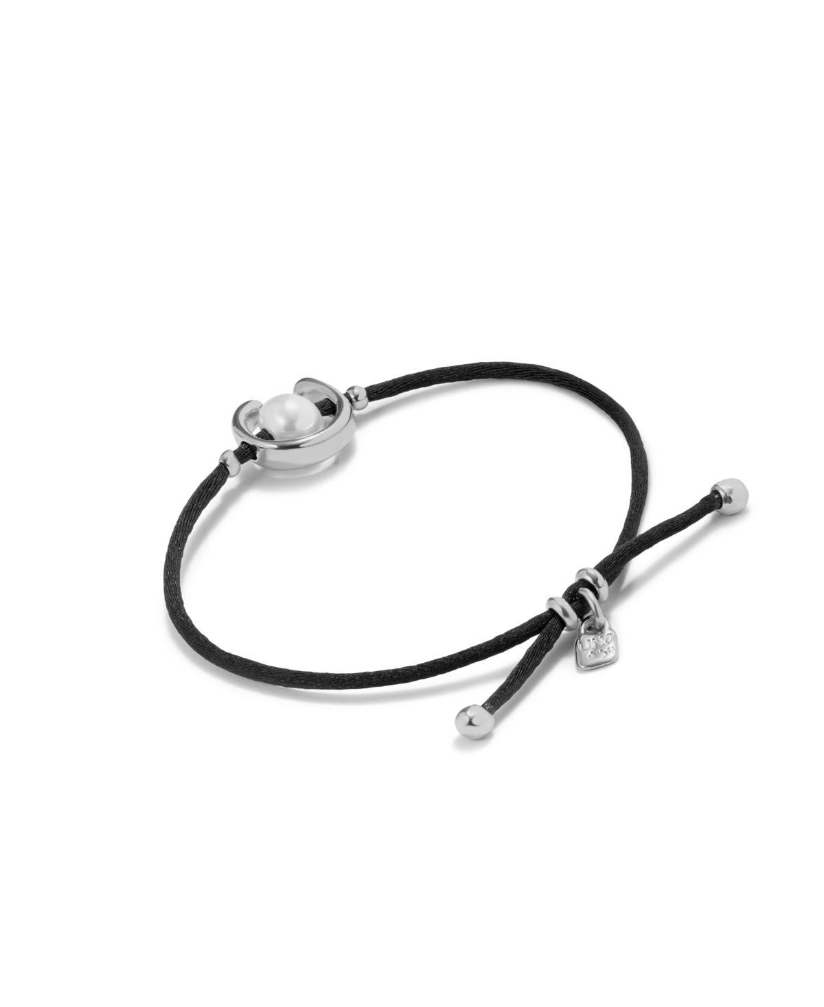 Unode50 Black Thread Cultivated Pearl Leather Bracelet In Silver