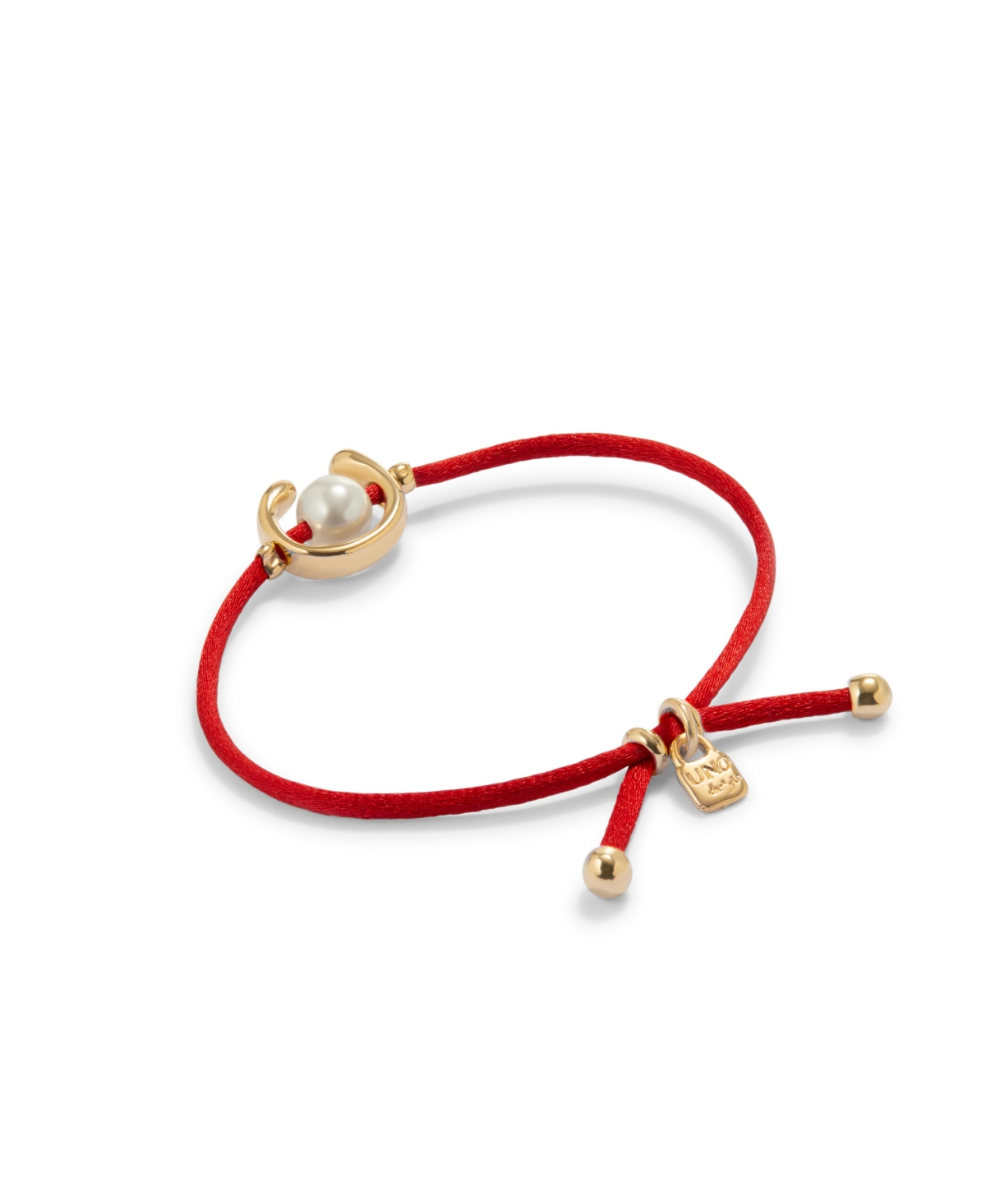 Unode50 Red Thread Cultivated Pearl Leather Bracelet In Gold