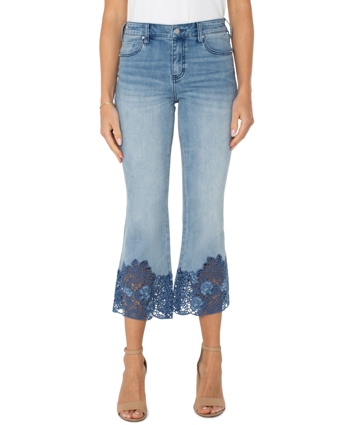 Shop Liverpool Los Angeles Women's Hannah Crochet Hem Crop Jeans In Indigo Crochet