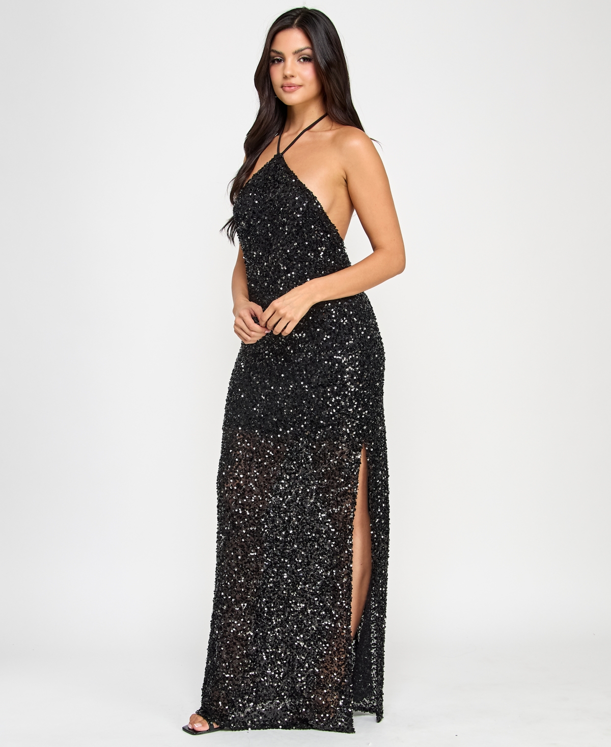 Morgan & Company Juniors' Sequin Embellished Halter Gown In Black