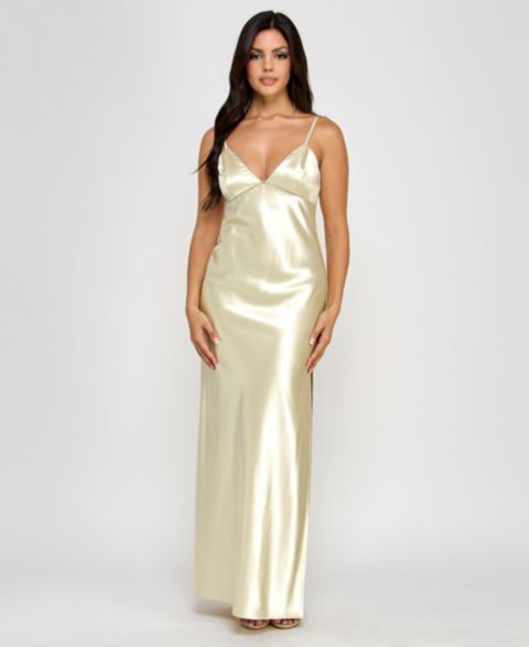 Женское платье Morgan & Company Juniors' Embellished V-Neck Sleeveless Gown, цвет: Кремовый
