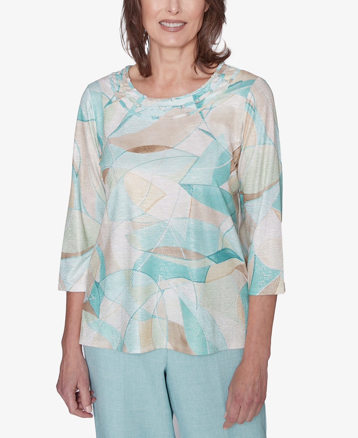 売れ筋商品|||アルフレッドダナー カットソー トップス レディース Women's Kensington Gardens Stained Glass Crew Neck Top Neutral Multi Alfred Dunner Women's Kensington Gardens Stained Glass Crew
