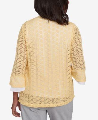 Women's Dress Code Two in One Pointelle Knit Top with Necklace