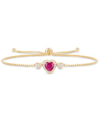Lab-Grown Ruby (1-1/2 ct. t.w.), Lab-Grown White Sapphire (1/4 ct. t.w.) & Diamond Accent Heart Slider Bracelet in 14K Gold Over Sterling Silver