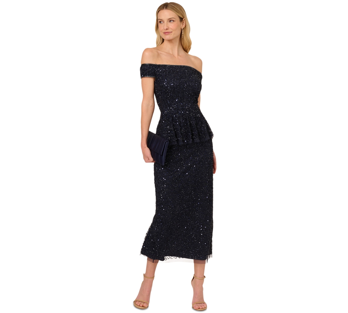 Women's Off-The-Shoulder Peplum Dress - Navy