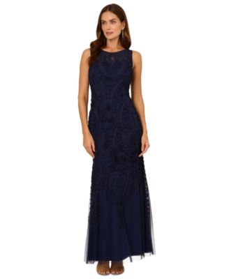 Adrianna Papell - Women's Boat-Neck Sleeveless Mermaid Gown