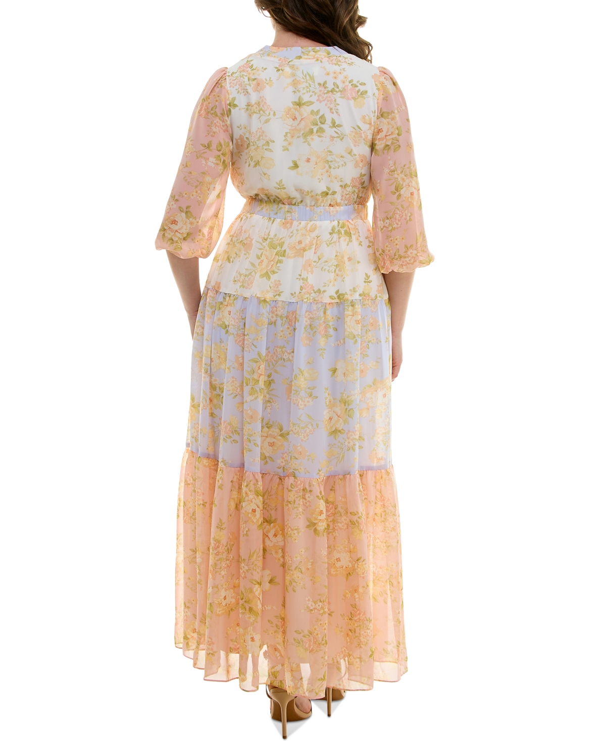TAYLOR PLUS SIZE PRINTED BLOUSON-SLEEVE MAXI DRESS 