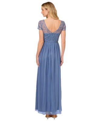 Women's Boat-Neck Beaded Mesh Dress