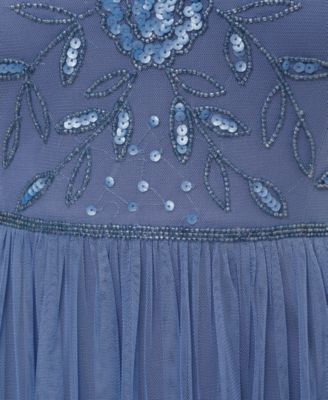 Women's Boat-Neck Beaded Mesh Dress