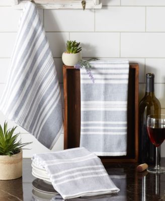 French Terry Variegated Stripe Cotton Dishtowel 3 Pack Set, 18" x 28"