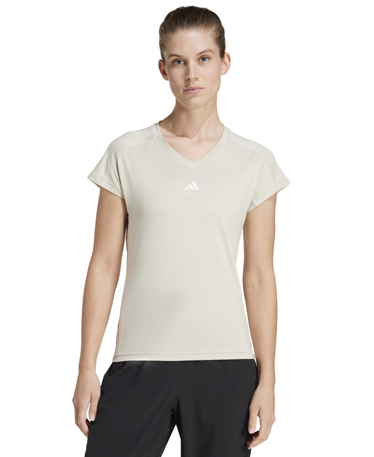Adidas Originals Women's Training Moisture-wicking Logo V-neck T-shirt In Wonder Alumina,white