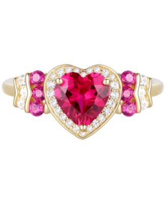 Lab Grown Ruby (1-1/2 ct. t.w.), White Sapphire (1/4 ct. t.w.) & Diamond Accent Heart Ring in 14K Gold Over Sterling Silver