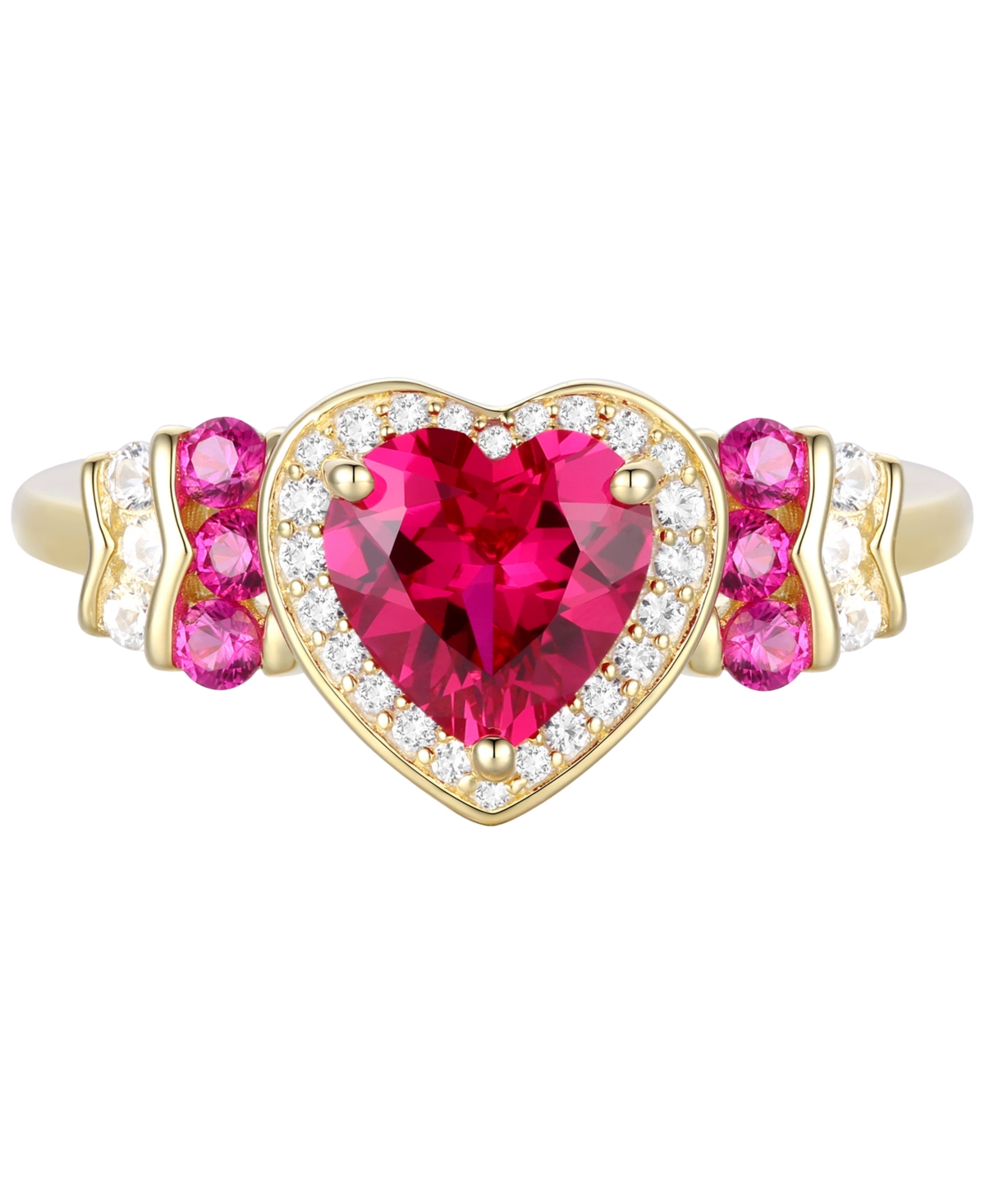 Macy's Lab Grown Ruby (1-1/2 Ct. T.w.), White Sapphire (1/4 Ct. T.w.) & Diamond Accent Heart Ring In 14k Go In 14k Gold Over Sterling Silver