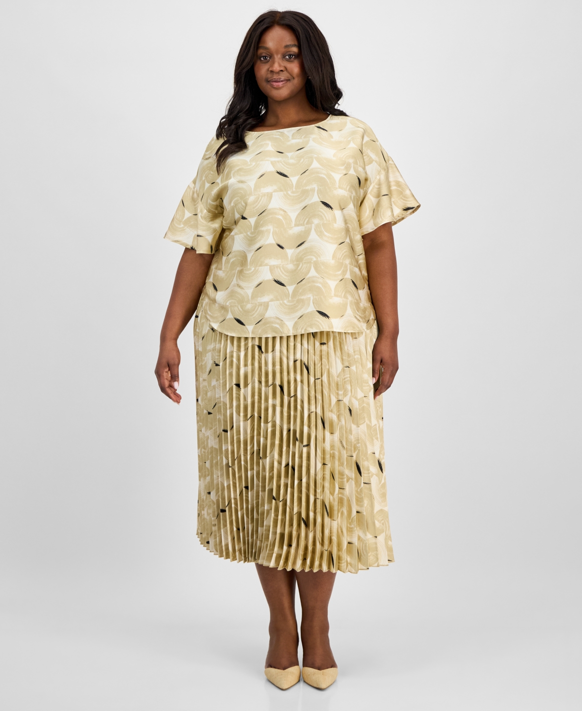Anne Klein Plus Size Printed Flutter-sleeve Blouse
