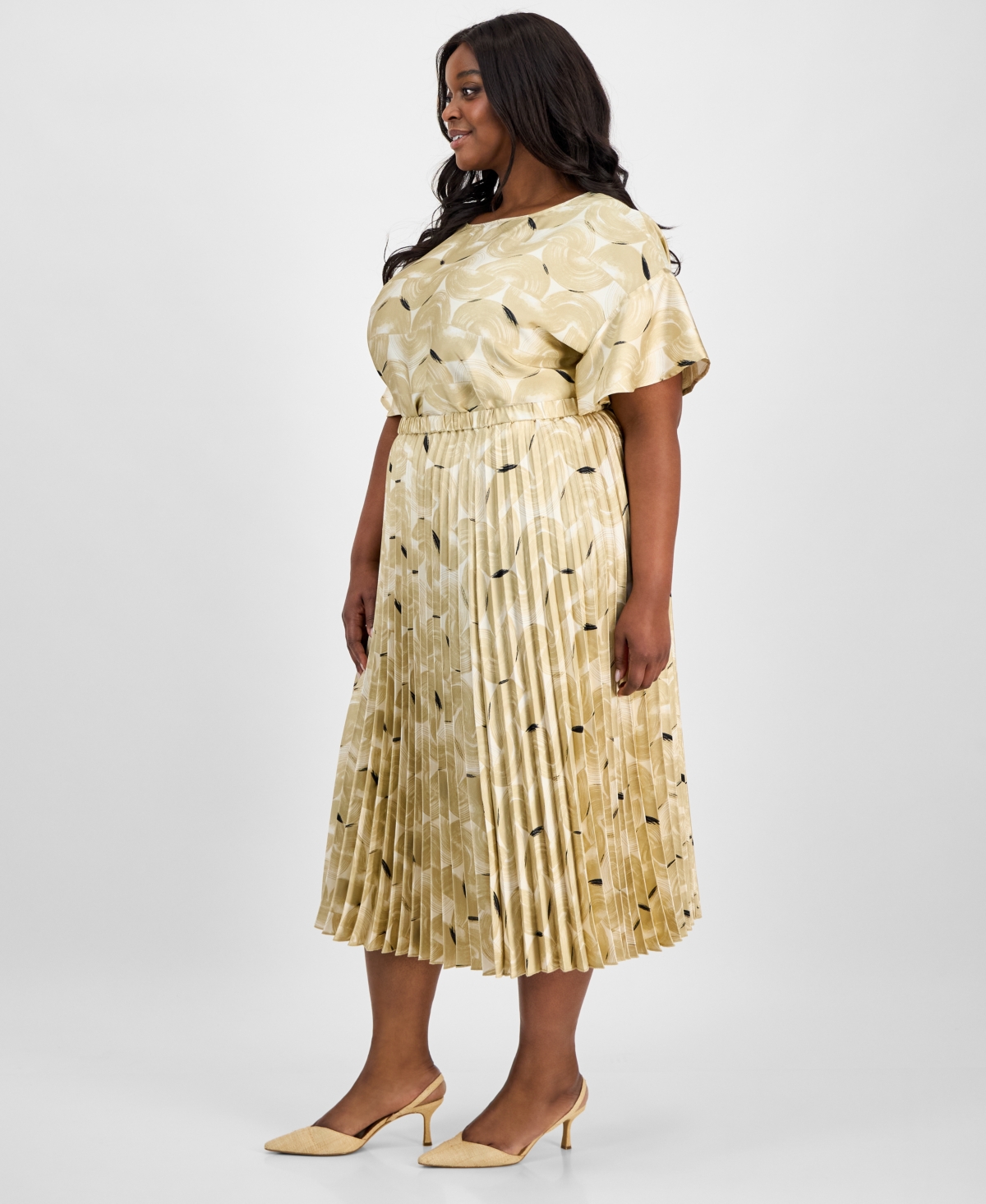 Anne Klein Plus Size Pull-on Pleated Midi Skirt