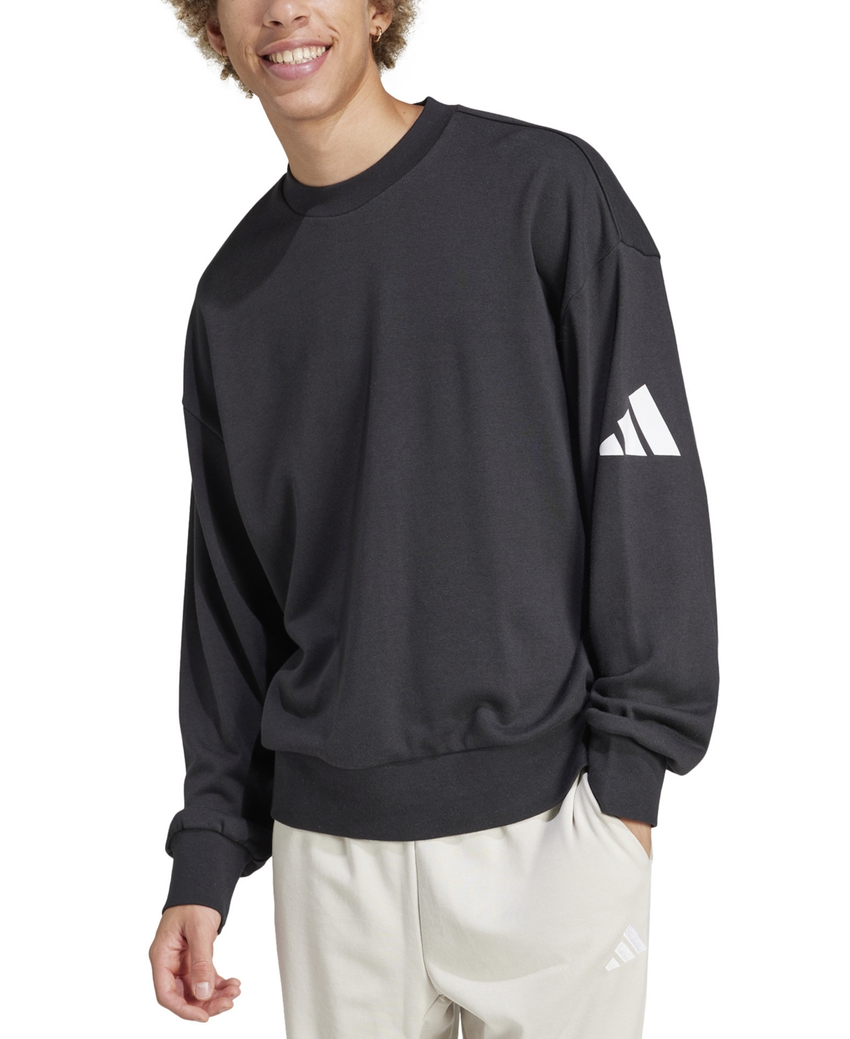 Men's Essentials Three Bar Loose-Fit French Terry Sweatshirt - Black/whit