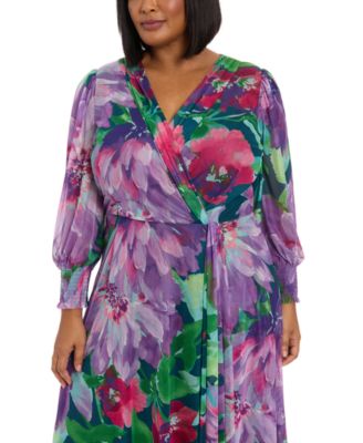 Plus Size Printed Blouson-Sleeve Maxi Dress