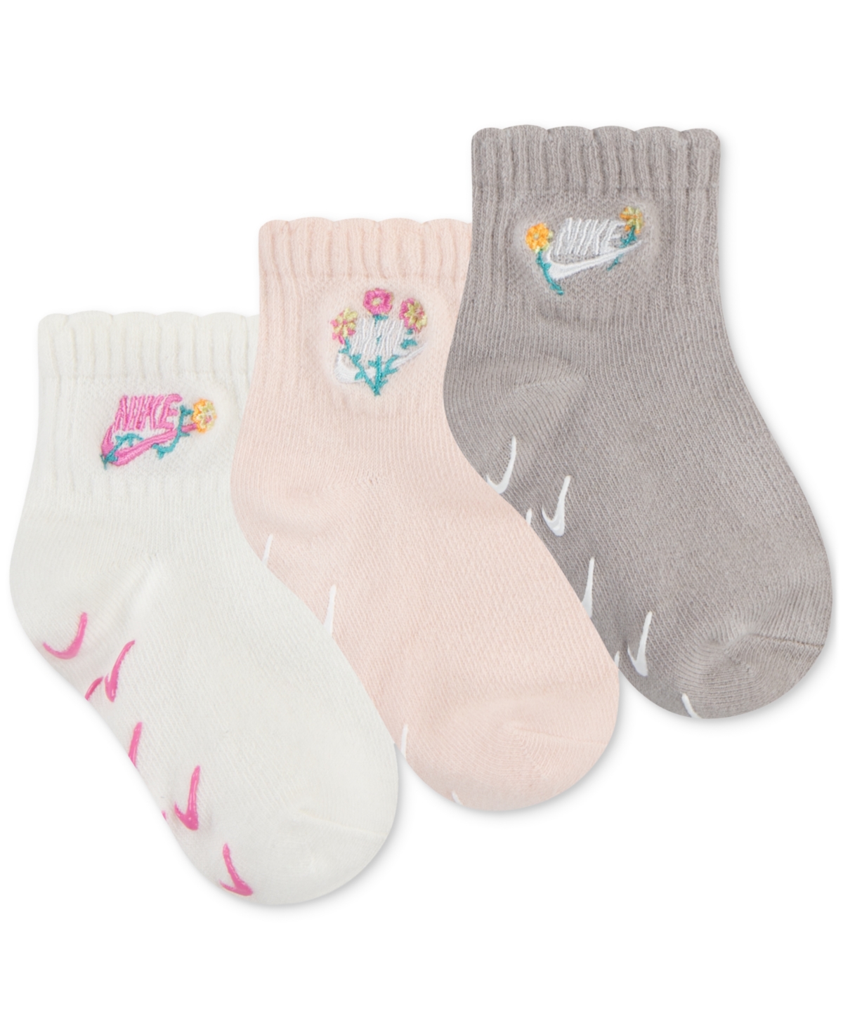 Nike Baby And Toddler Girls Floral Socks, Pack Of 3 In Sail