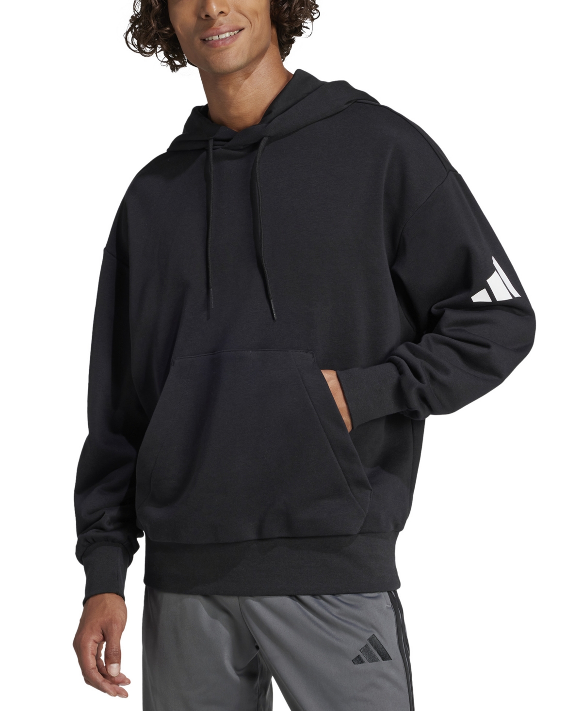 Men's Essentials Three Bar Loose-Fit French Terry Hoodie - Mgreyh/bla