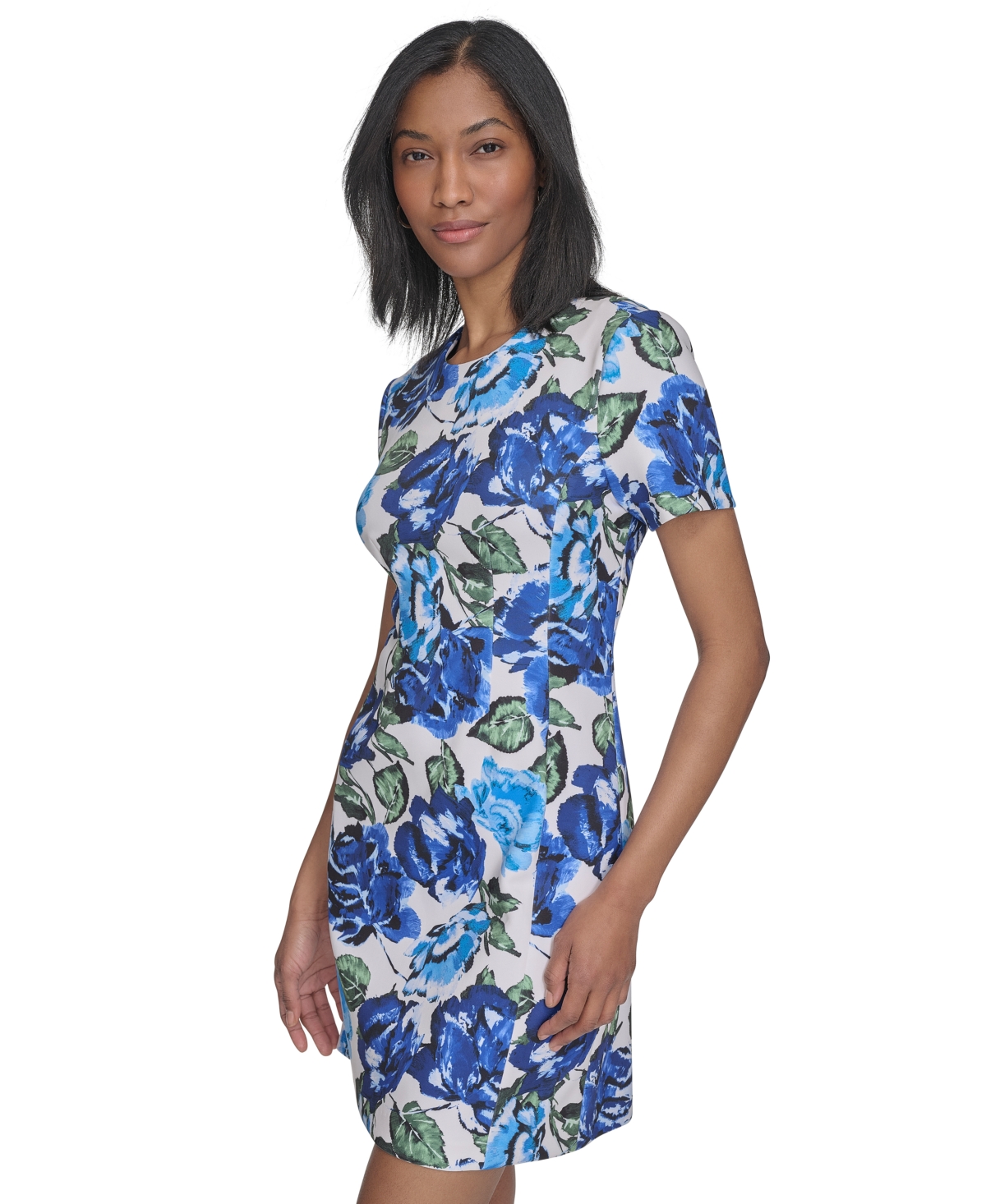HALSTON WOMEN'S PRINTED FIT & FLARE SHORT-SLEEVE DRESS 