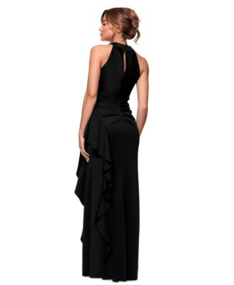 Women's Crisscross Halter Side-Ruffled Gown