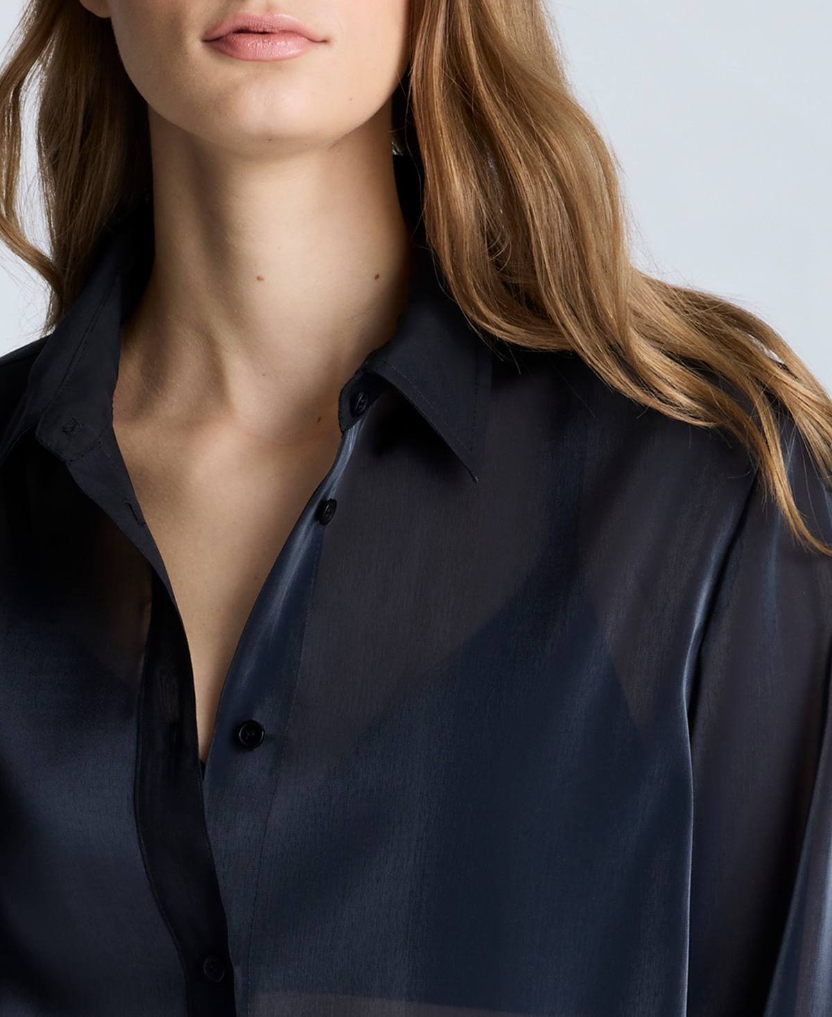 Kenneth Cole Oversized Button Front Long Sleeve Tunic In Black