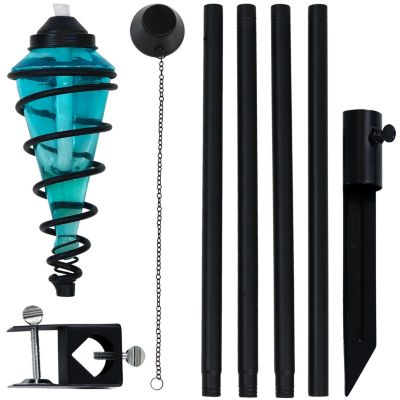 Outdoor Adjustable Height Glass and Metal Swirl Patio and Lawn Torch Set
