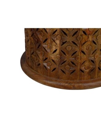 Decker Small Distressed Hardwood Global Drum End Table