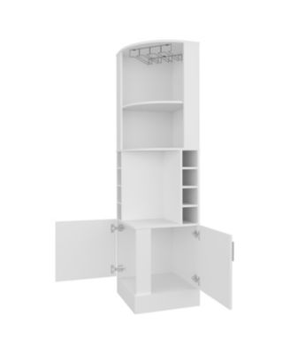 Page Corner Bar Cabinet with Wine Storage and Glass Rack, White
