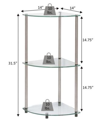 13.75" Glass Designs2Go Classic 3 Tier Corner Shelf