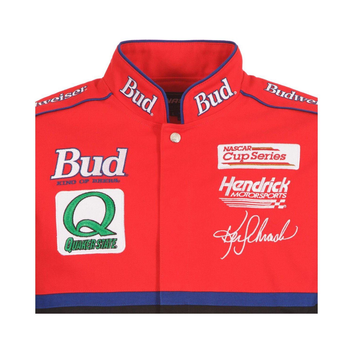Men's Black/Red Ken Schrader Bud King of Beers Twill Driver Uniform Full-Snap Jacket