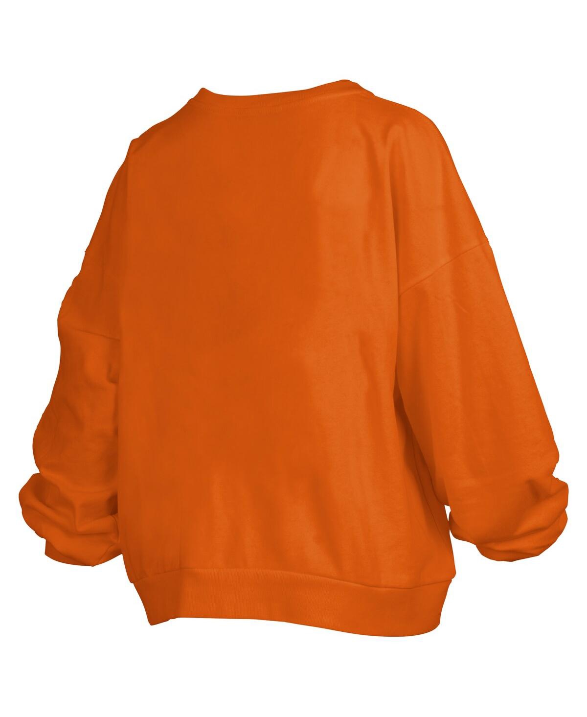 PRESSBOX WOMEN'S TEXAS ORANGE TEXAS LONGHORNS BIG AUG SCRIPT JANICE OVERSIZED PULLOVER SWEATSHIRT 