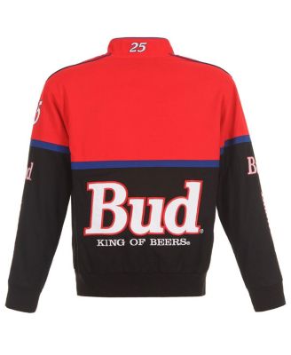 Men's Black/Red Ken Schrader Bud King of Beers Twill Driver Uniform Full-Snap Jacket