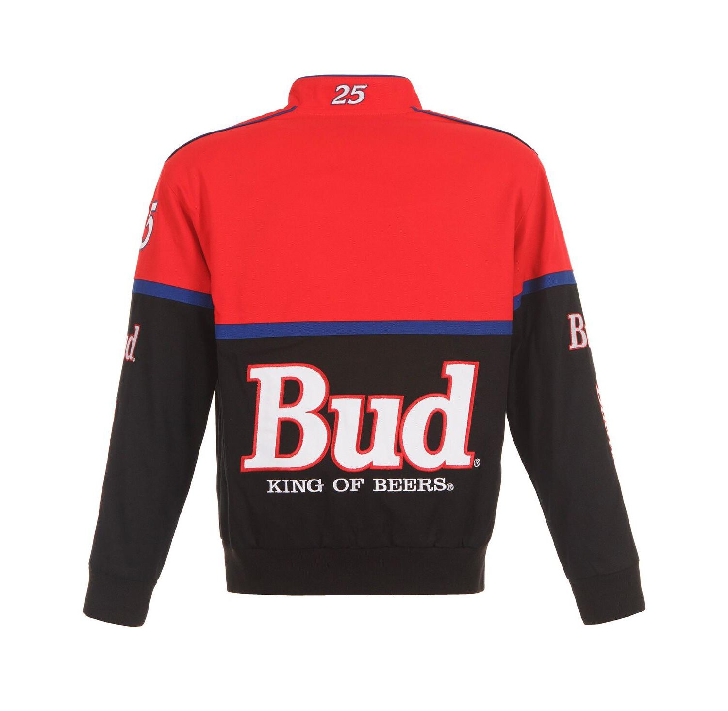 Men's Black/Red Ken Schrader Bud King of Beers Twill Driver Uniform Full-Snap Jacket