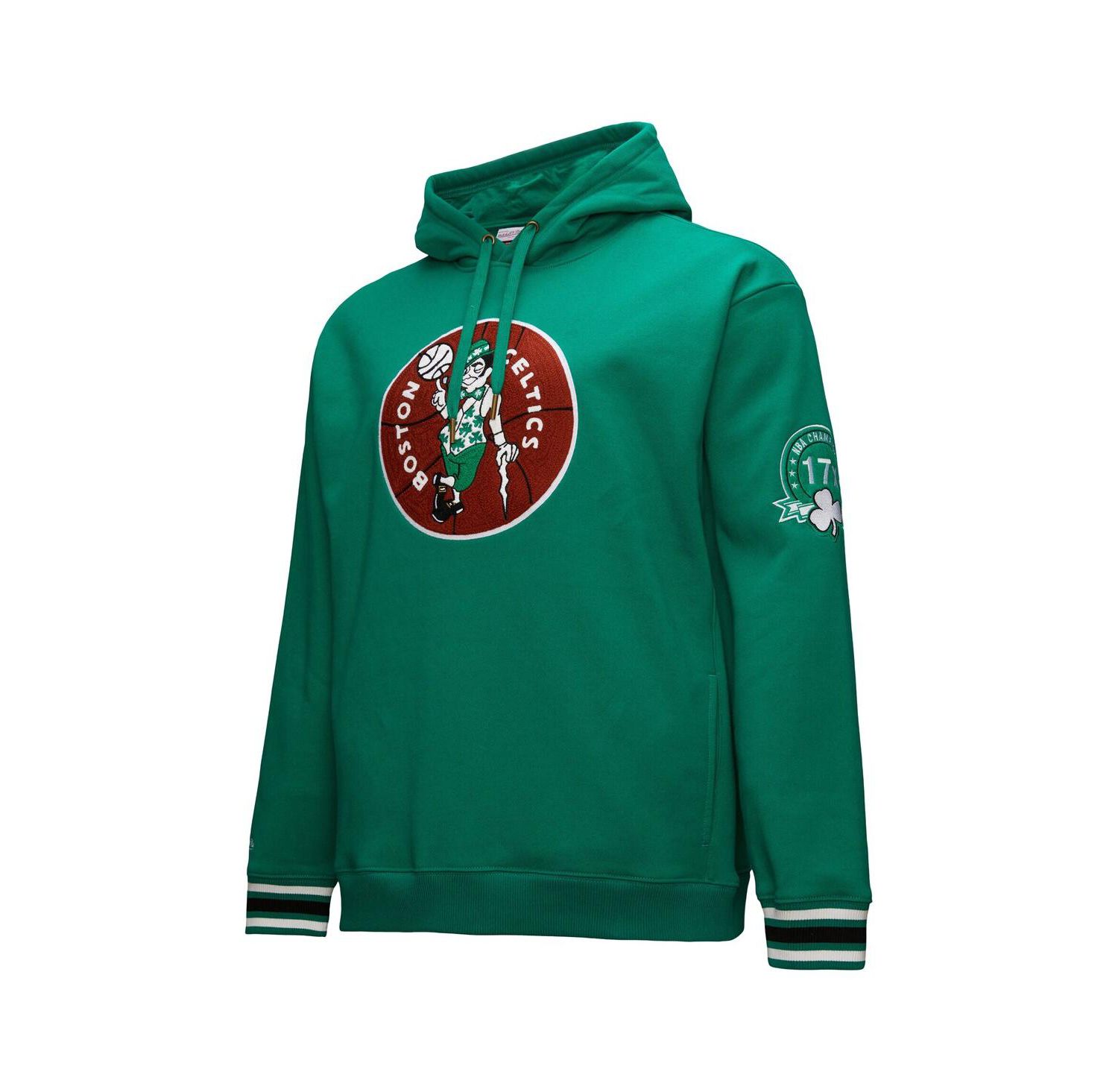 Men's Kelly Green Boston Celtics Chainstitch Applique Vintage Heavyweight Pullover Hoodie