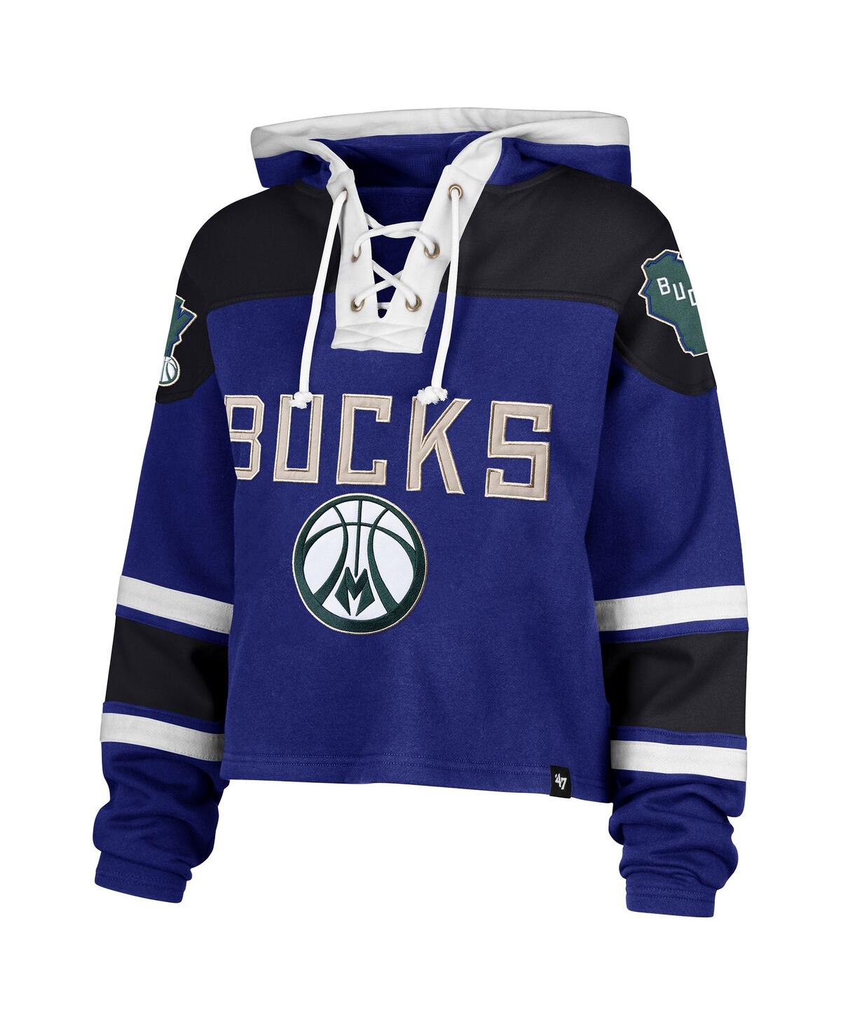 47 Brand Women's Royal Milwaukee Bucks 2024/25 City Edition Superior Cropped Lace-up Pullover Hoodie In Royal