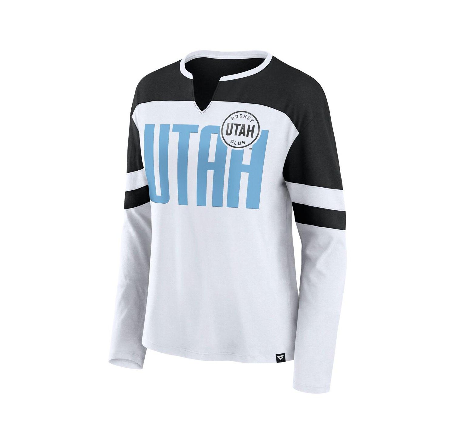 Women's White/Black Utah Hockey Club Frozen Notch Neck Long Sleeve T-Shirt