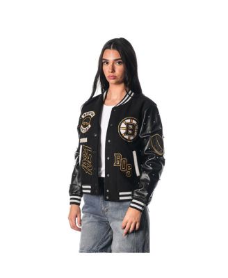 Women's Black Boston Bruins Full-Snap Varsity Jacket