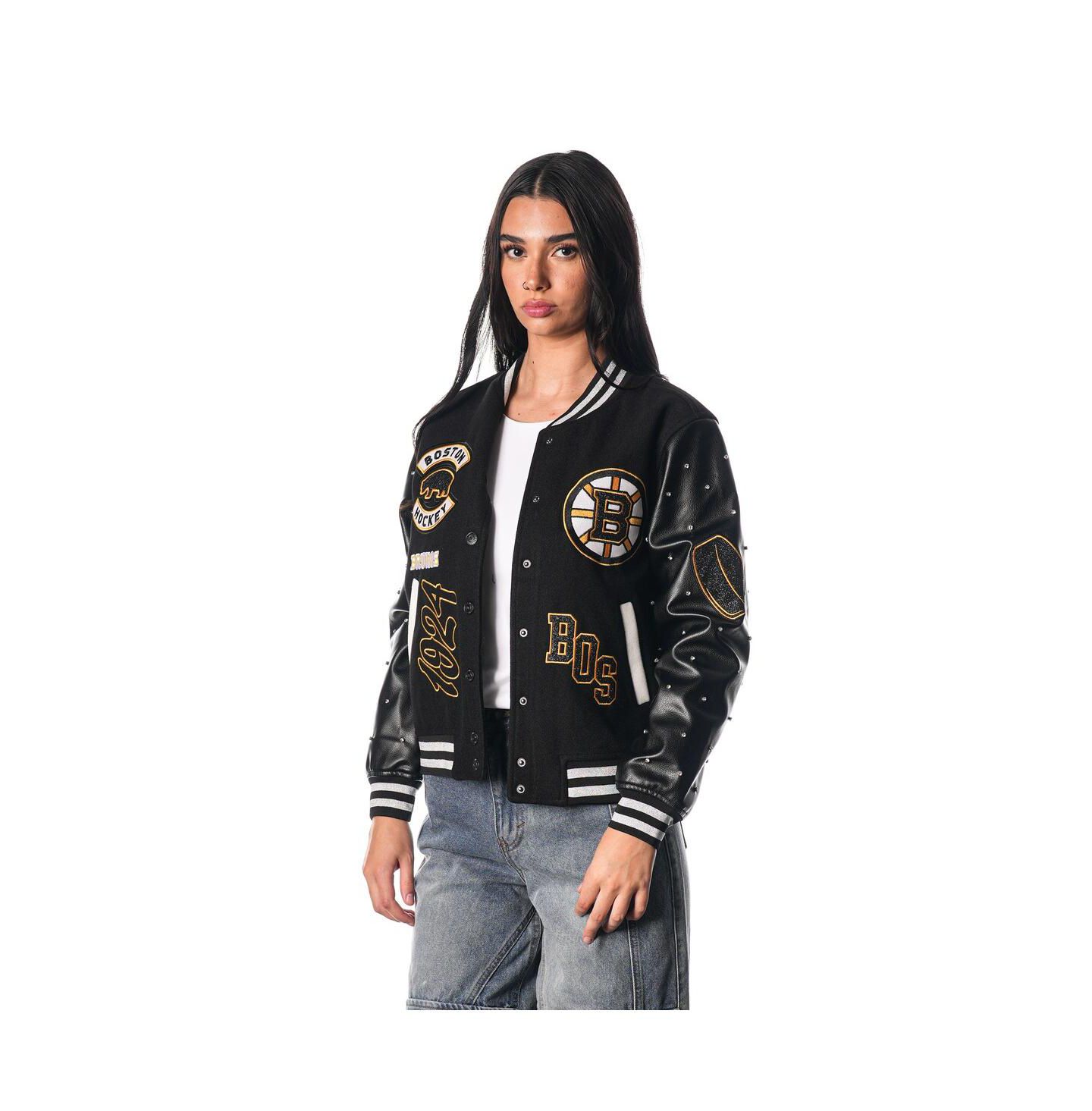Женская куртка The Wild Collective Black Boston Bruins Full-Snap Varsity — фото 2