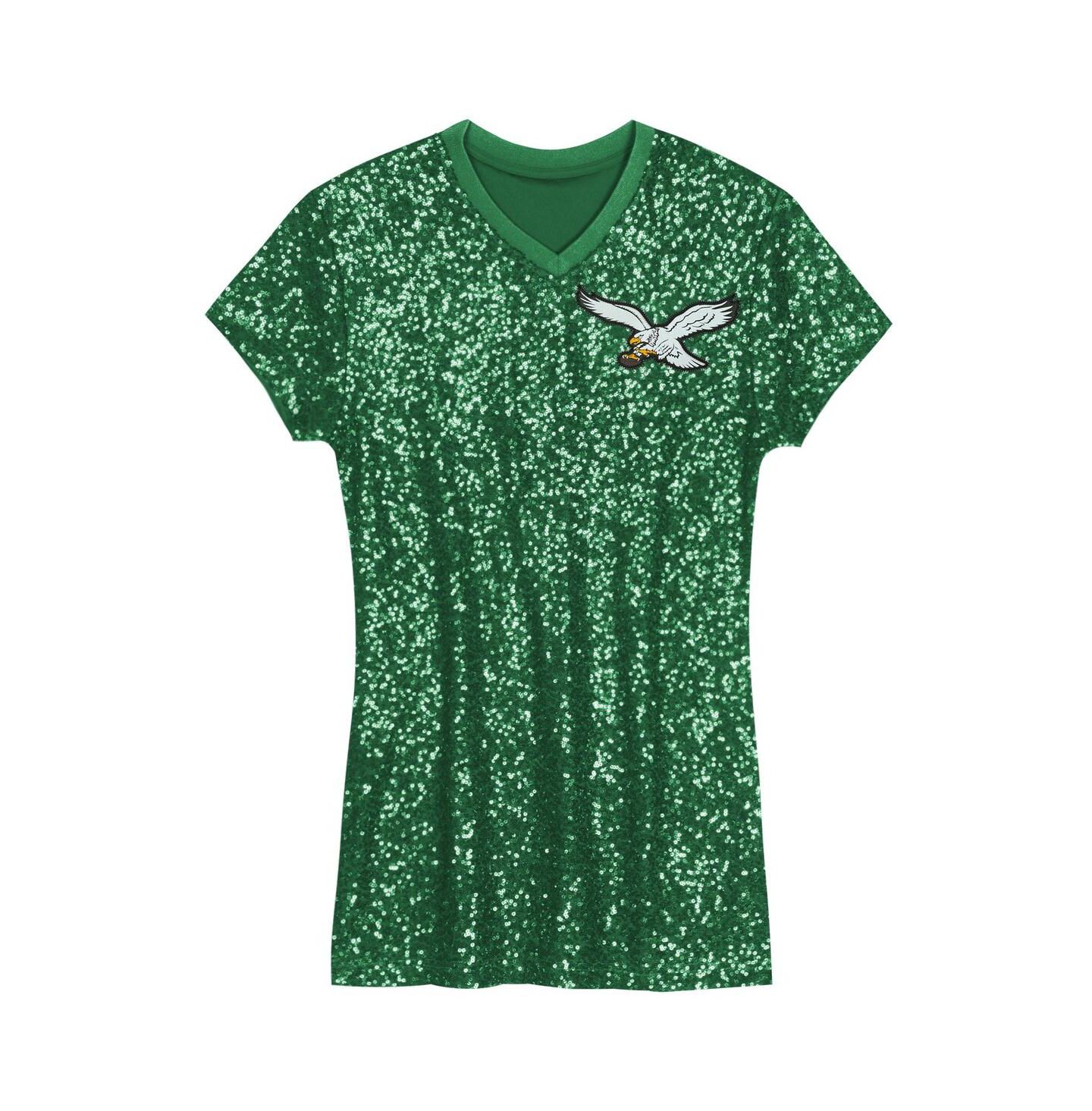 Платье Outerstuff Jalen Hurts Kelly Green Philadelphia Eagles Sequin Player Name & Number V-Neck Dress для девочек — фото 3