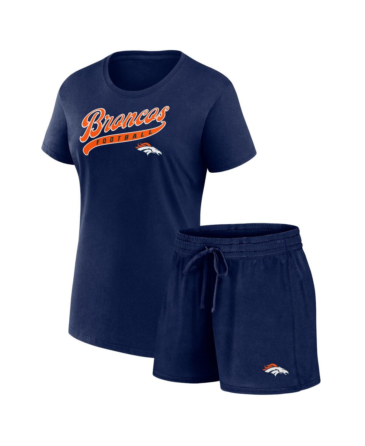 Fanatics Women's Navy Denver Broncos Start To Finish T-shirt Shorts Combo Pack In Navy