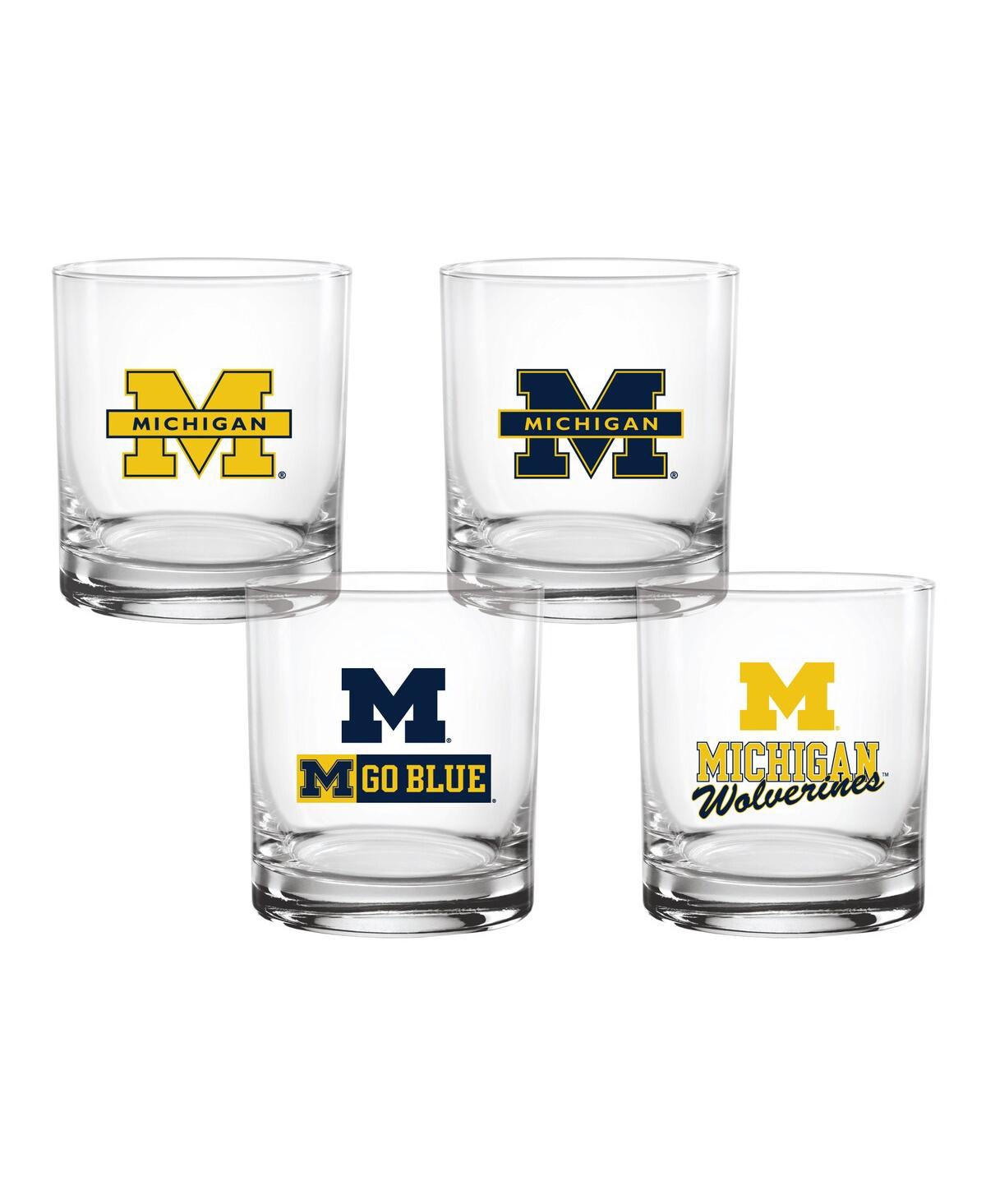 Indigo Falls Michigan Wolverines Collector's 14oz. Rocks Glass, Set Of 4 In No Color