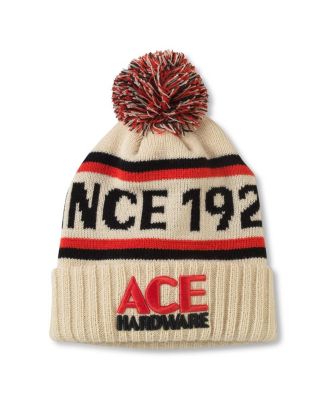 American Needle - Men's Cream Ace Hardware Pillow Line Cuffed Knit Hat with Pom