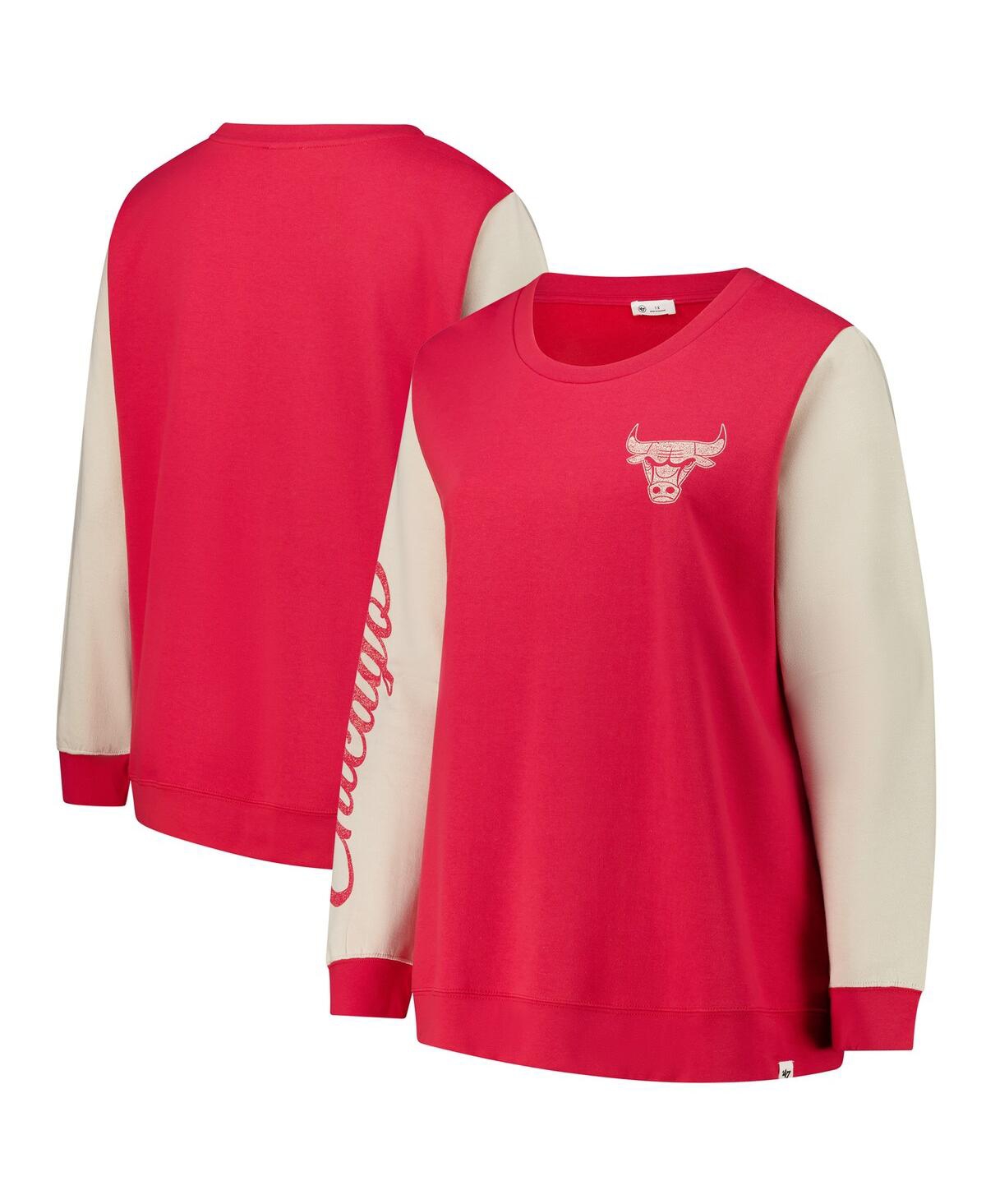 47 BRAND WOMEN'S RED CHICAGO BULLS PLUS SIZE OVERSIZED RISE ANDIE PULLOVER SWEATSHIRT 