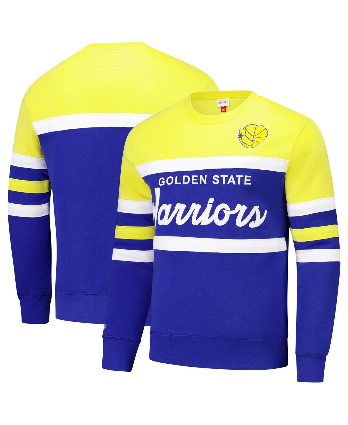 Men's Royal/Gold Golden State Warriors Hardwood Classics Vintage Logo Head Coach Pullover Sweatshirt - Royal, Gold
