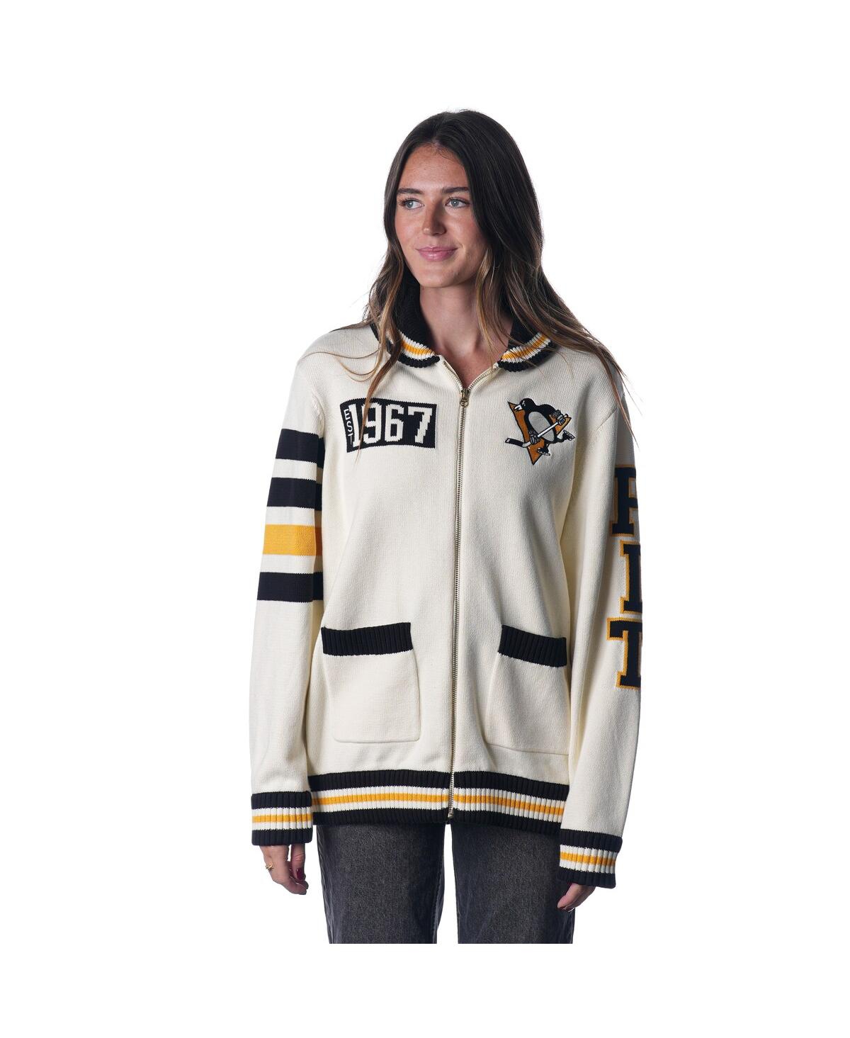 Men's and Women's Cream Pittsburgh Penguins Jacquard Full-Zip Sweater - Cream