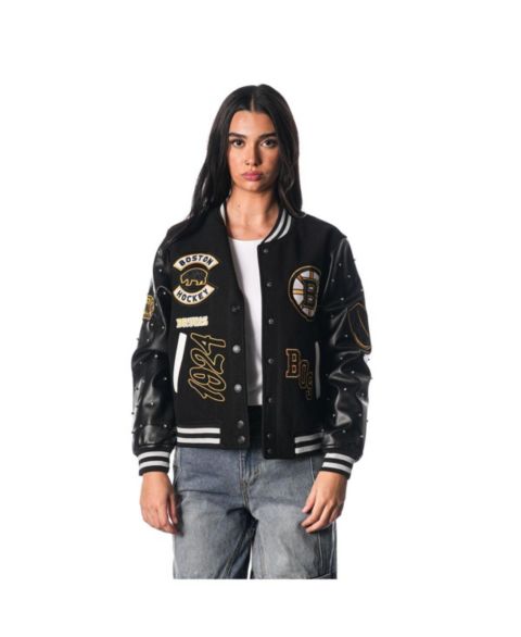 Женские куртки The Wild Collective Women's Black Boston Bruins Full-Snap Varsity Jacket