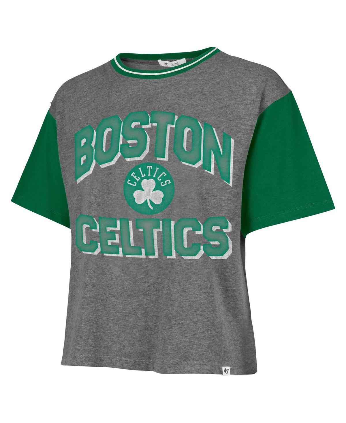 47 BRAND WOMEN'S GRAY BOSTON CELTICS RISE CLUBHOUSE ZIGGY COLOR BLOCK T-SHIRT 