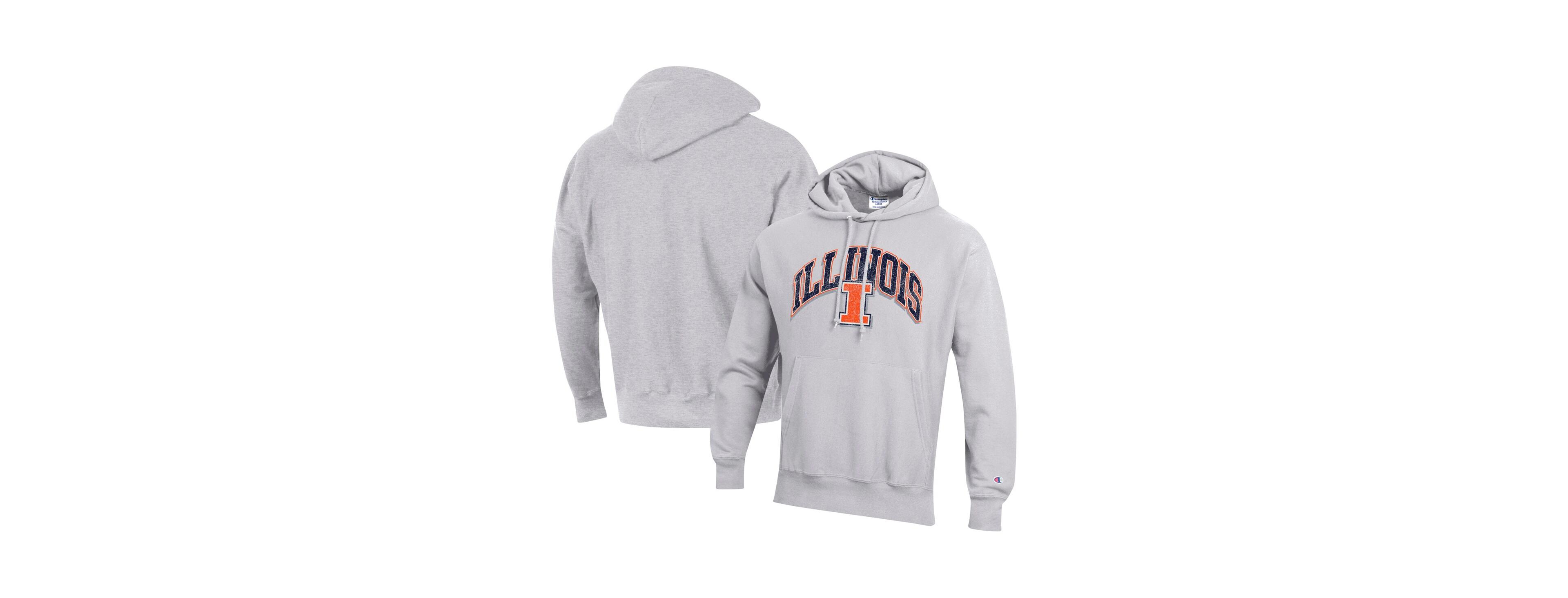 Champion Men's Gray Illinois Fighting Illini Vault Late Night Reverse Weave Pullover Hoodie