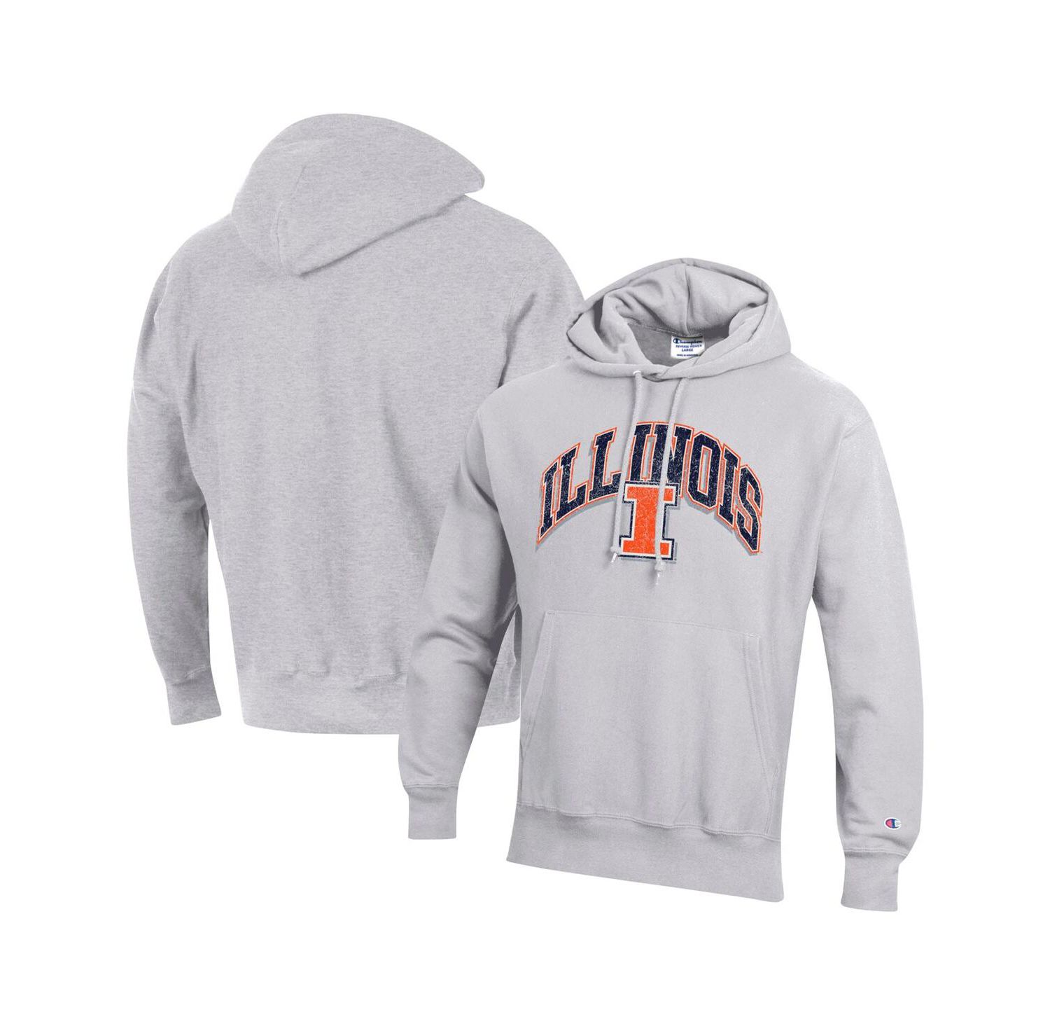 Men's Gray Illinois Fighting Illini Vault Late Night Reverse Weave Pullover Hoodie